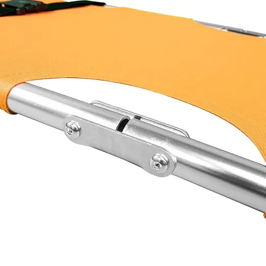 LINE2design Medical Emergency Flat Folding Portable Stretcher with Two Steel Bars - EMT Backboard Ambulance Stretcher Lightweight Heavy Duty Travel Size Patient Transport - Orange