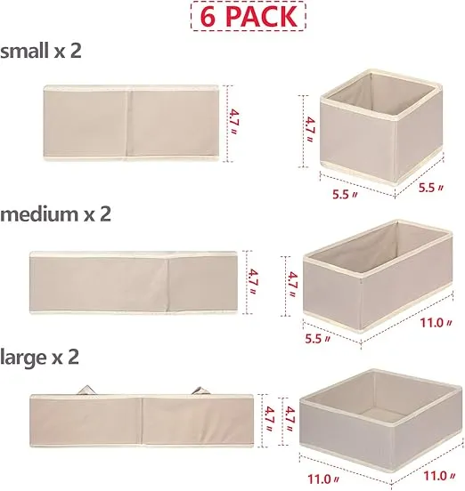 DIOMMELL 6 Pack Foldable Cloth Storage Box Closet Dresser Drawer Organizer Fabric Baskets Bins Containers Divider with Drawers for Clothes, Underwear, Bras, Socks, Lingerie, Clothing