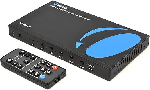 OREI Quad Multi HDMI Viewer 4 in 1 Out, HDMI Switcher 4 Ports Seamless Switcher and IR Remote Support 1080P for PS4/PC/DVD/Security Camera, HDMI Switch VGA Output - HD-401MV
