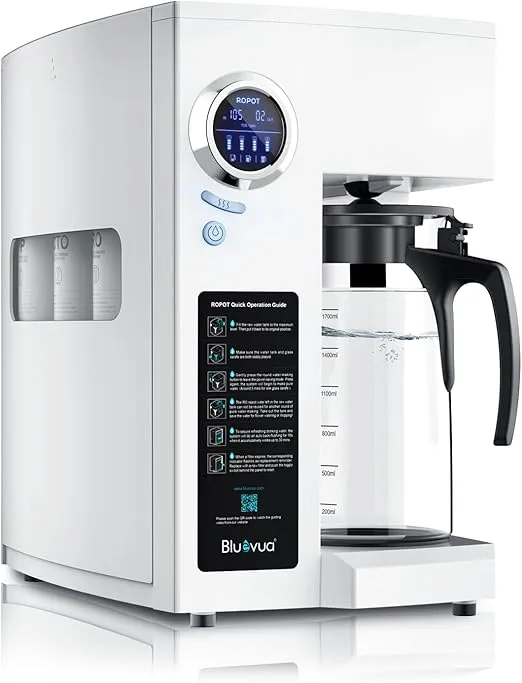 Bluevua RO100ROPOT Reverse Osmosis System Countertop Water Filter, 5 Stage Purification, Counter RO Filtration, 2:1 Pure to Drain, Purified Tap Water, Portable Water Purifier for Home