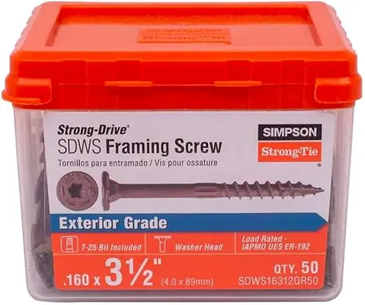 Simpson Strong-Tie SDWS16312QR50 Strong-Drive SDWS FRAMING Screw — 0.160 in. x 3-1/2 in. T25, Quik Guard, Tan (50-Qty)