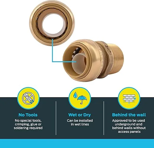 SharkBite 1 Inch x 3/4 Inch MNPT Reducing Adapter, Push to Connect Brass Plumbing Fitting, PEX Pipe, Copper, CPVC, PE-RT, HDPE, U142LFA