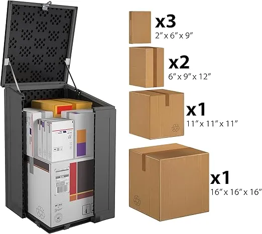 COSCO BoxGuard Large Outdoor Storage Box, Lockable Package Delivery and Storage Solution, 6.3 Cubic ft, Black/Charcoal