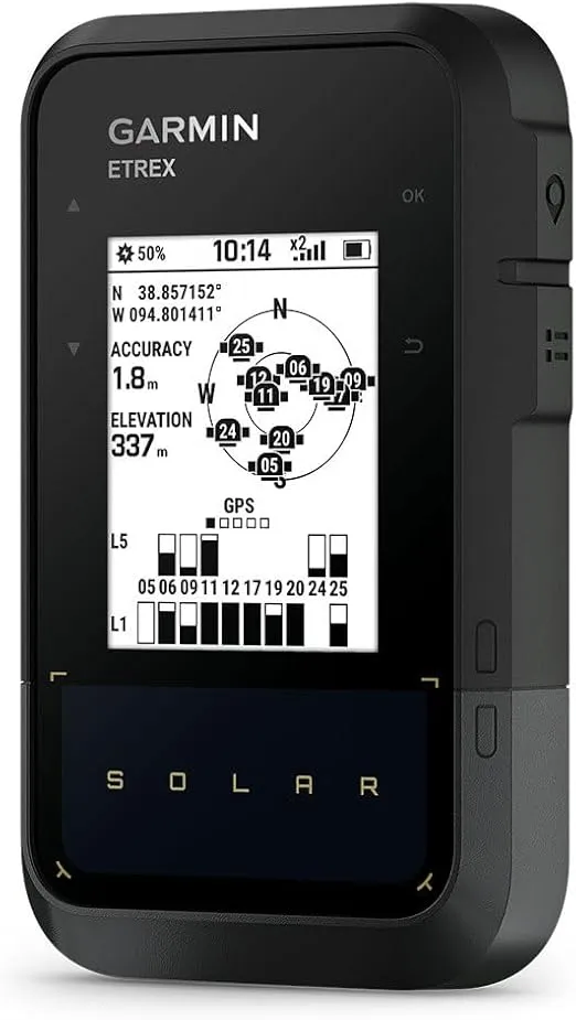 Garmin eTrex® Solar, GPS Handheld Navigator, Unlimited Battery Life, Water Resistant