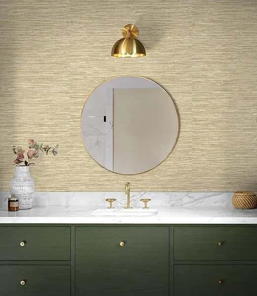 NextWall Cyprus Faux Grasscloth Peel and Stick Wallpaper (Khaki & Metallic Silver)