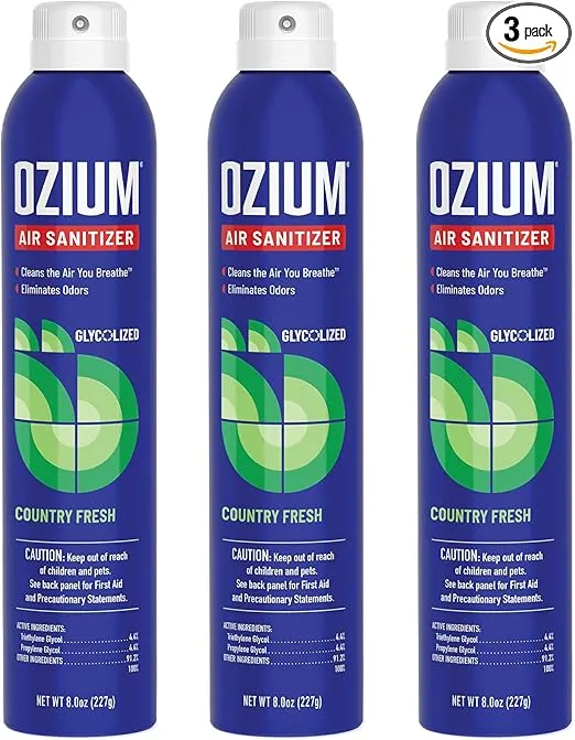 Ozium 8 Oz. Air Sanitizer & Odor Eliminator for Homes, Cars, Offices and More, Country Fresh Scent, Pack of 3