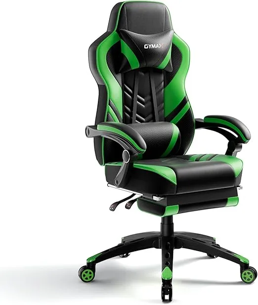 POWERSTONE Gaming Chair Video Game Chair with Footrest and Lumbar Support Racing Style PU Leather Computer Chair Ergonomic Adjustable Swivel Task Chair Green