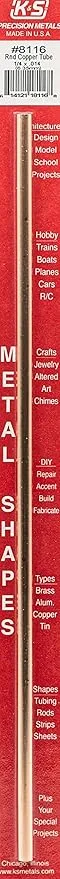 K&S 8116 Round Copper Tube, 1/4" OD x 0.014" Wall x 12" Long, 1 Tube, Made in USA
