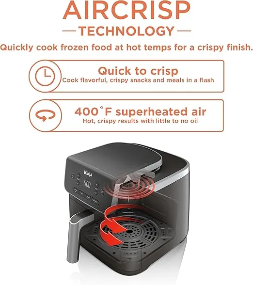 Ninja Air Fryer Pro 4-in-1 with 5 QT Capacity, Air Fry, Roast, Reheat, Dehydrate, Air Crisp Technology with 400F for hot, crispy results in just minutes, Nonstick Basket & Crisper Plate, Grey, AF141