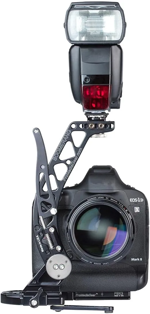 BBGV2 ProMediaGear Boomerang Professional Flash Bracket - Quick Flip for Cameras with Grip / Battery Arca-Type Base Plate