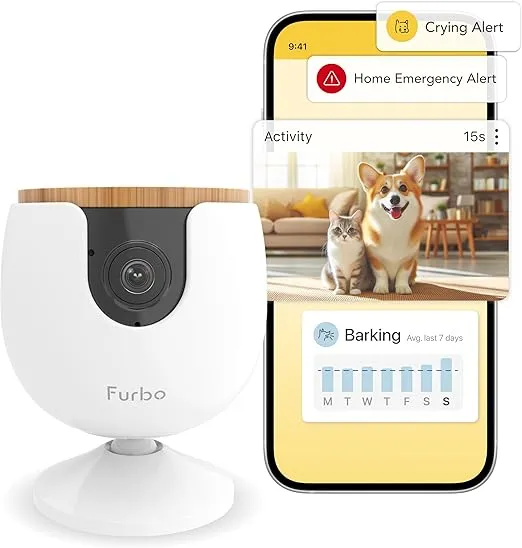 Furbo Mini New Pet Camera + Nanny Bundle: Home Security & Cat, Dog Safety Alerts, Pet Camera with Speaker, Smart Home Indoor Cam w Phone App & Night Vision (Additional Subscription Required at Setup)