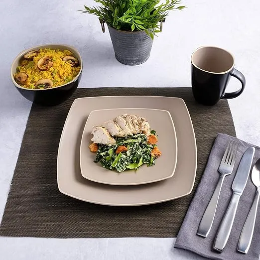 Gibson Elite Soho Lounge Dinnerware Set, Service for 4 (16pcs), Matte Taupe
