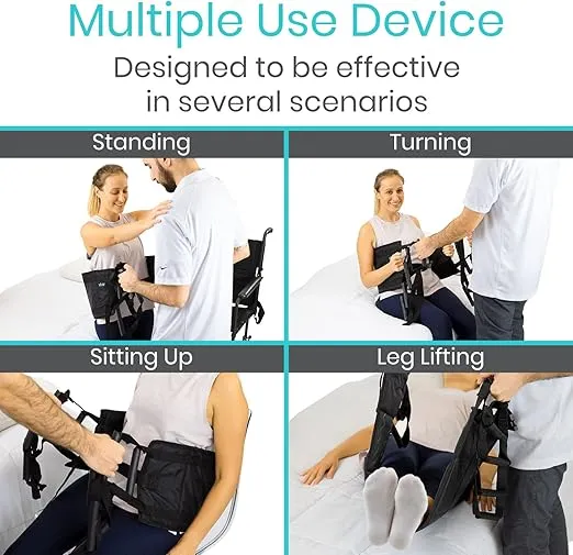 Vive Transfer Sling - Padded Assist Gait Belt - Heavy Duty Patient Lift with Straps - Mobility Standing and Lifting Aid for Disabled, Elderly, Seniors, Injured - Safely Move from Bed and Wheelchair