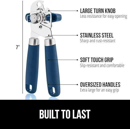 The Original Gorilla Grip Heavy Duty Stainless Steel Smooth Edge Manual Can Opener and Bottle Openers, Soft Handle, Rust Proof Oversized Handheld Easy Turn Knob, Multifunctional Kitchen Tool, Blue