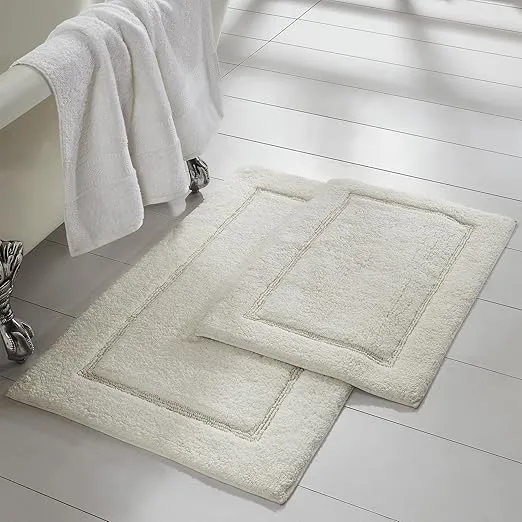 Amrapur Overseas 2-Pack Solid Loop with Non-Slip Backing Bath Mat Set (17-inch by 24-inch & 21-inch by 34-inch), White