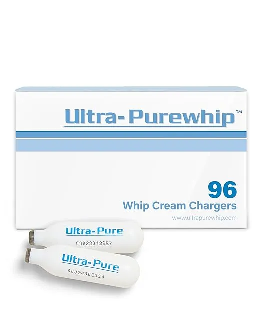 Ultra-PureWhip Whipped Cream Chargers | Whipped Cream Cartridges for Whipped Cream, Desserts & Cocktails | Fits with Any Standard Dispensers | Leak-Proof Steel Whip Cream Chargers | 96-pack