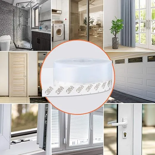 26 Feet Silicone Seal Strip,Door Weather Stripping Door Seal Strip Window Seal Silicone Sealing Tape for Door Draft Stopper Adhesive Tape for Doors Windows and Shower Glass Gaps (Transparent, 35MM)