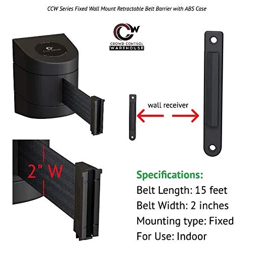 Crowd Control Warehouse CCW-05-022-01481 Series WMB-220 Wall Mounted Retractable Belt Barrier with Yellow ABS Case, Yellow "Caution - DO NOT Enter" Black Letters Belt, 15' Belt Length