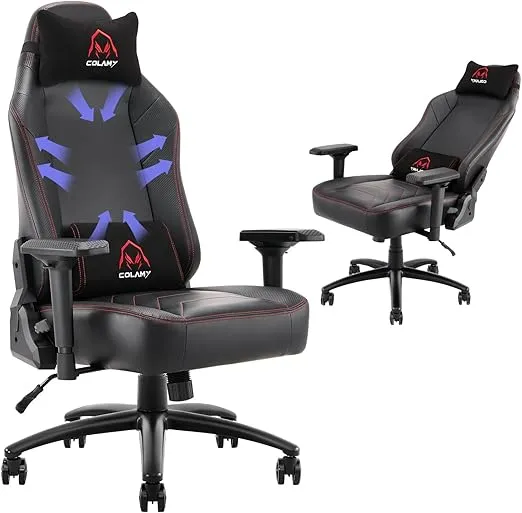 COLAMY Big and Tall Gaming Chair 400lbs, Ergonomic Computer Gamer Chair, Heavy Duty PC Gaming Chair with Wide Seat, Adjustable 4D Armrest for Large Adults-New Black