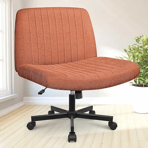 NEO CHAIR Criss Cross Chair, Armless Legged Office Desk Chair, with Wheels Swivel Modern Ergonomic Vanity Fabric Adjustable Wide Comfy Computer Task Chairs for Home Office (Brown)