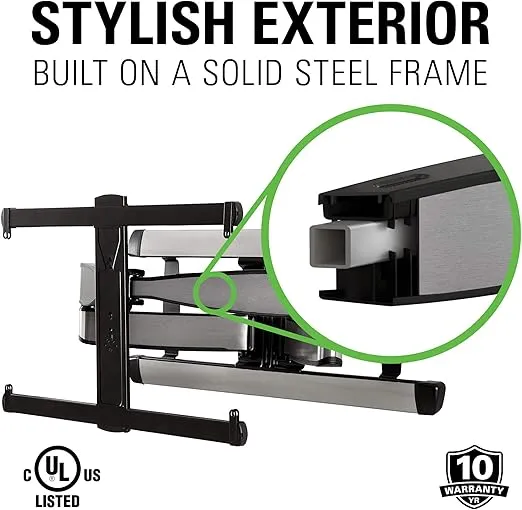 SANUS Full Motion TV Wall Mount for 42” to 90” TVs up to 125lbs – Extend, Swivel, Tilt TV Mount - Easy 3-Step DIY Install - Brushed Steel Finish