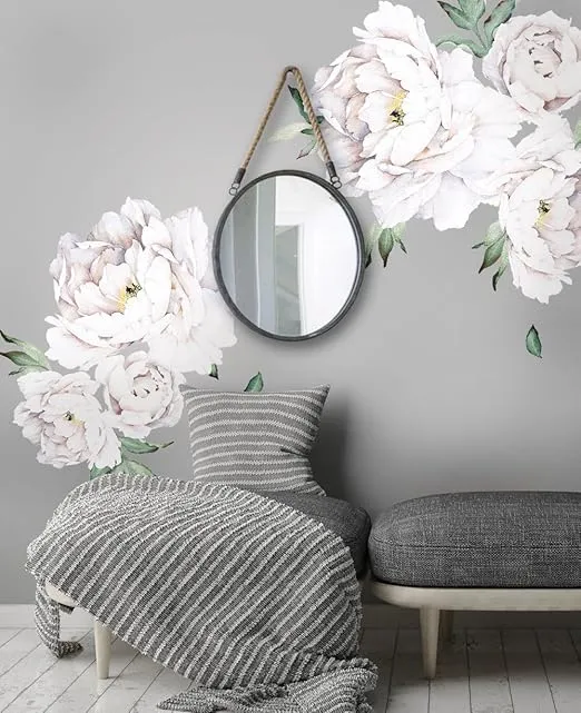 Simple Shapes Peony Flowers Wall Sticker - White