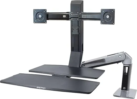 Ergotron – WorkFit-A Dual Monitor Standing Desk Converter, Sit Stand Workstation for Tabletops – Level Keyboard Tray