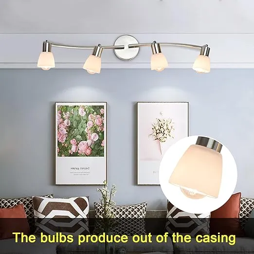 DLLT 4-Light Track Lighting Fixtures-Flexibly Rotatable Spotlight Ceiling, Modern Flush Mount Wall Lights with Glass Shade for Kitchen, Living Room, Hallway, Brushed Nickel, E12(Bulb Included)
