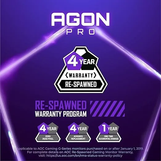 AOC Agon PRO AG274QZM 27” Tournament Gaming Monitor, QHD 2560x1440, 240Hz 1ms, G-SYNC Compatible, DisplayHDR 1000, Mini-LED Backlight, Height Adjustable,Black