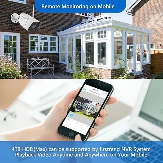 Wireless Security Camera System, Firstrend 8CH 1080P Wireless NVR System with 4 pcs 1.3MP IP Security Camera with 65 ft Night Vision and Easy Remote View,P2P CCTV Camera System(No Hard Drive)