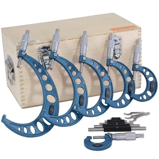 0-6" Premium Outside Micrometer Machinist Tool Set Round Frame 0.0001" Precision Vernier Scale with Carbide Tips