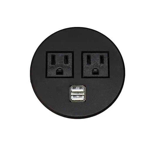 Progressive Automations Standing Desk Grommet 3.54" Diameter - Round AC Power Adapter with Dual USB - Convenient Desktop Grommet Outlets for Computer Office Desk