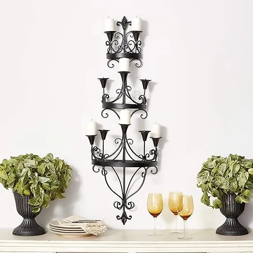 Design Toscano Carbonne Candle Chandelier Wall Sconce, Black