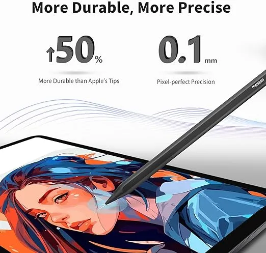 Metapen Pencil A8 for Apple iPad 2018-2024, 2X Faster Charge, Tilt Sensitive, Palm Rejection, Stylus Pen for iPad 10/9/8/7/6th Gen, iPad Pro 12.9/11/13-inch M4, iPad Air 3/4/5/M2, iPad Mini 5/6, Black