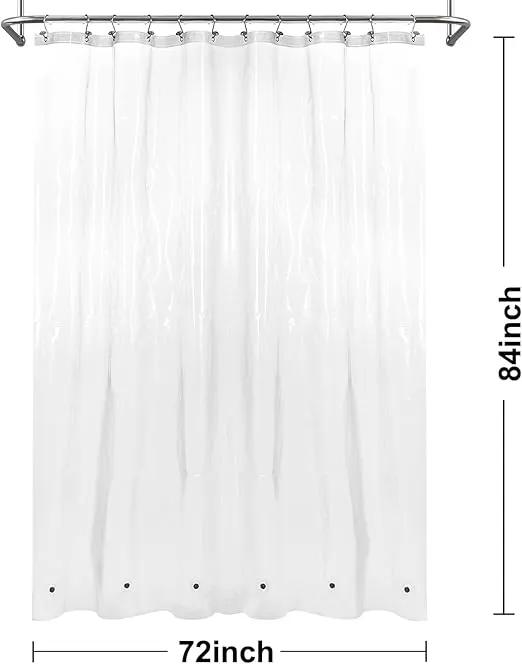 Barossa Design Extra Long Shower Curtain Liner with 6 Magnets - 84 Inch Length, 8G Heavy Duty PEVA with Metal Grommets, Waterproof, Clear, 72x84