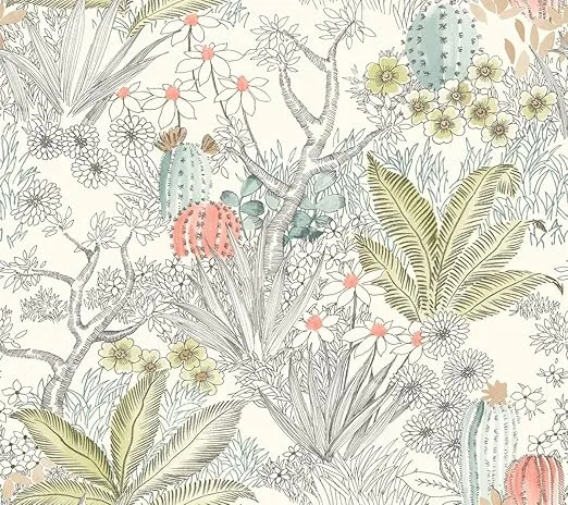 York Wallcoverings ON1613 Flowering Desert Wallpaper Grey