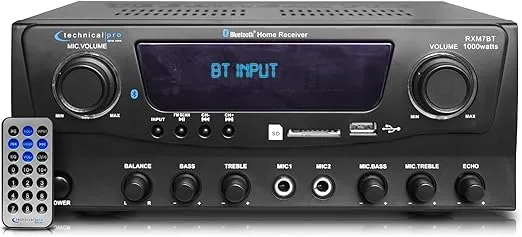 Technical Pro RXM7BT 1000w Home Receiver Bluetooth Amplifier Amp w/USB/SD/FM