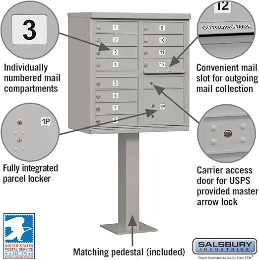 Salsbury Industries 3312GRY-U 12 A Size Doors, Gray Type II Cluster Box Unit Mailbox