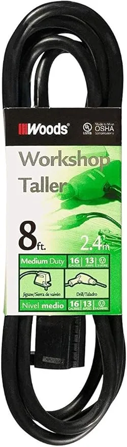 Woods General Purpose Outdoor/Indoor Extension Cord (8 Ft, Black), 260