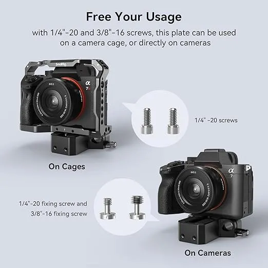 SmallRig Camera Base Plate with 15mm LWS Rod Rail Clamp, Baseplate for Sony A6500 A6600 A6300, for Canon R5 R6, for Sony A7SIII / A7III, Both for Cameras & Cages - 1674