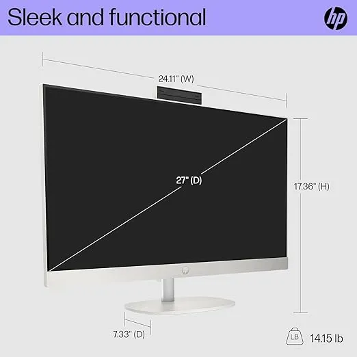 HP All-in-One Desktop Computer, 27" FHD Touch Screen, with Office Lifetime License, Intel Ultra 7 155U, 32 GB DDR5, 1 TB SSD, Wireless KB & Mouse, Wi-Fi 6, Intel Graphics, Win 11 Pro, Anti-Slip Mouse