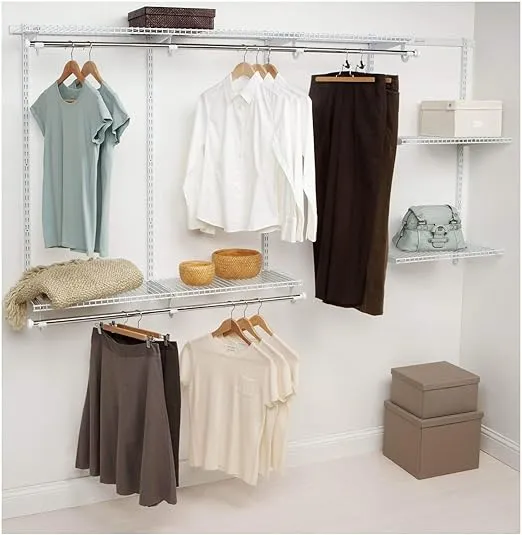 Rubbermaid Configurations Custom Closet Kit, 4-8 Ft. Adjustable Metal Wire Shelving, White Finish, Expandable Organization System, Hardware Included, for Home Closet/Pantry/Laundry/Mudroom