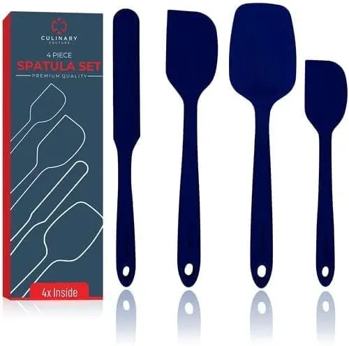 Culinary Couture 4-Piece Blue Silicone Baking Spatula Set - Rubber Spatulas Silicone Heat Resistant up to 608°F, BPA-Free - Silicone Spatula Set for Nonstick Cookware - Silicone Baking Utensils