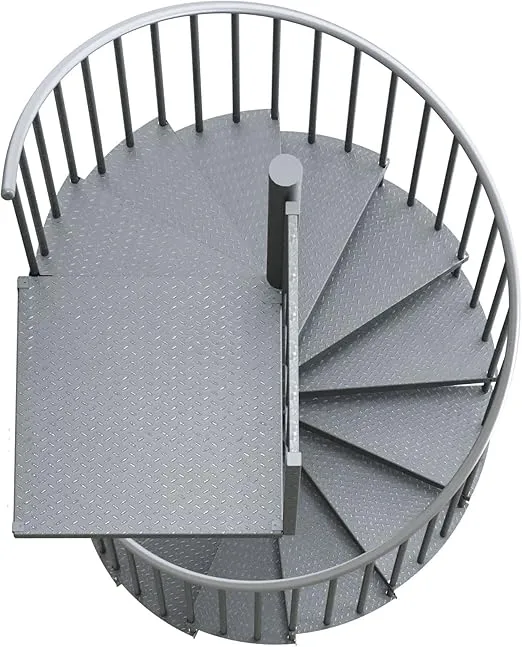 Reroute Galvanized Exterior 42in Diameter, Fits Height 102in - 114in, 2 42in Tall Platform Rails Spiral Stair Kit