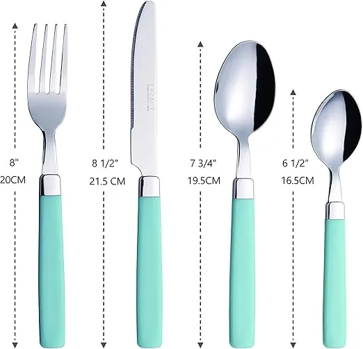 ANNOVA 20 Pieces Stainless Steel Flatware/Cutlery Set Color Handles - 4 x Dinner Forks, 4 x Salad Forks, 4 x Dinner Knives, 4 x Dinner Spoons, 4 x Dessert Spoons - Service for 4 (Turquoise, 20 Pieces)