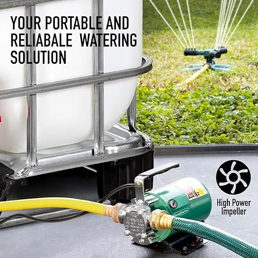 Water Transfer Pump, 115V 330 Gallon Per Hour - Portable Electric Utility Pump with 6' Water Hose Kit - To Remove Water From Garden, Hot Tub, Rain Barrel, Pool, Ponds, Aquariums, and More