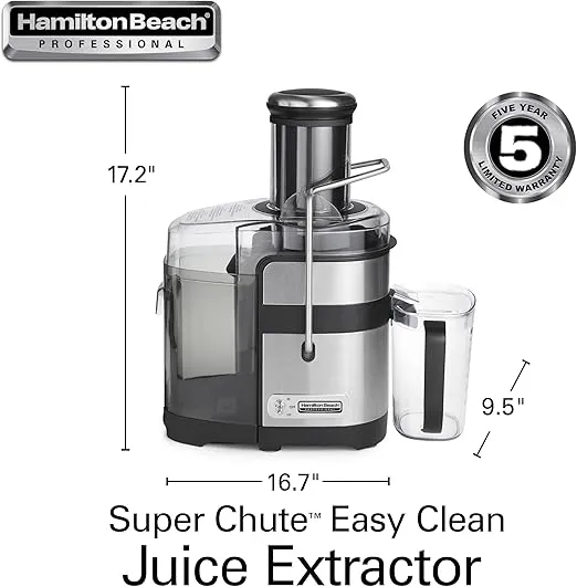 Hamilton Beach Professional Juicer Machine, Centrifugal Extractor, with 3.5” Super Chute for Whole Fruits and Vegetables, 1100 Watts Easy Sweep Cleaning Tool, Black (67906)