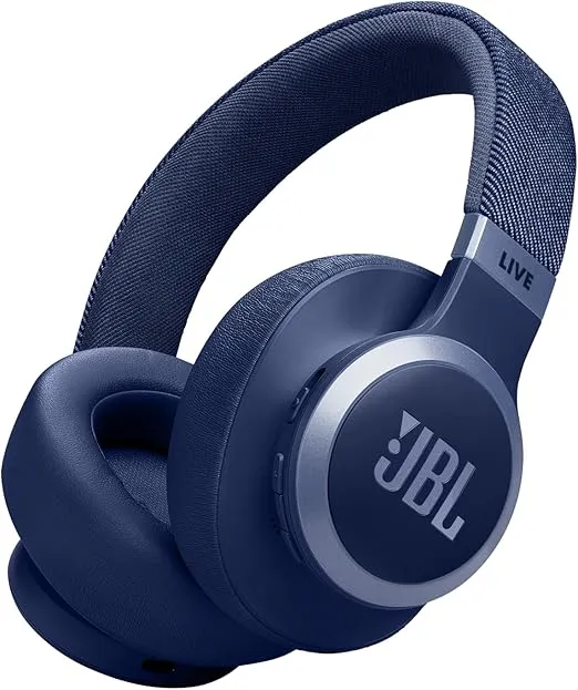 JBL Live 770NC - Wireless Over-Ear Headphones with True Adaptive Noise Cancelling with Smart Ambient, Up to 65 Hours of Battery Life, Comfort-fit Fabric Headband & Carrying Pouch (Blue)