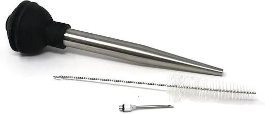 Norpro Deluxe Stainless Steel Baster with Injector and Cleaning Brush 11" x 2" x 2"