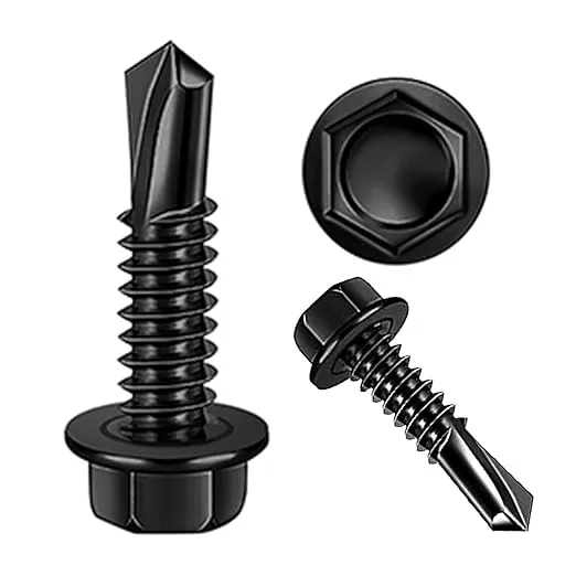 100 PCS 410 Stainless Steel #8x1/2 Self Tapping Screws for Metal, Self Drilling Screws Assortment Kit, Black Oxide. (Hex #8x1/2)